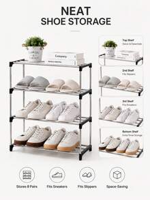 3-Tier Or 4-Tier Stackable Shoe Rack, Suitable For Entryway, Hallway, Closet, Space-Saving | Fits Sneakers, High Heels, Slippers, Flats, Ankle Boots | Multi-Functional Bag Display And Storage Shoe Rack - Multicolor - View 2
