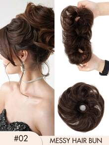 1 Pc Messy Hair Bun Updo Chignon With Elastic Hair Rope, Real Human Hair Extensions, Thick Tousled Wavy Curly Scrunchie Bun Ponytail Hair Accessory For Daily Elegant Hairstyles Women - Multicolor - View 10