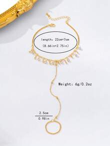 1 buah Gelang Kaki Rantai Manik-Manik Rumbai Mewah yang Indah dengan Desain Geometris Polos yang Terhubung ke Jari Kaki - Keemasan - View 3
