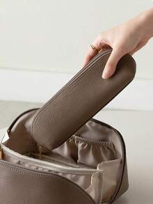 Minimalist Lychee Texture Makeup Brush Bag Large Capacity Portable Makeup Tool Storage Pouch - Multicolor - View 7
