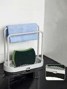 1pc Kitchen Sink Organizer Rack, Double Layer Fabric Sponge Holder, Countertop Drain Rack, Space-Saving, Kitchen Cleaning Supplies Storage, Suitable For Housewives/Husbands, Compact And Portable Beside Sink, Kitchen Storage Helper - Multicolor - View 6