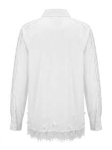 Blus Putih Patchwork Renda Prancis untuk Wanita, Model Longgar Lengan Panjang Musim Semi/Musim Gugur - Putih - View 7