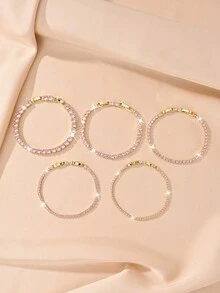 Edelstahl Rosegold Tennis Armband, abwechselnd rosa und weiße kubische Zirkonia eingelegt, verstellbarer Schiebeverschluss, geeignet für Hochzeit, Brautjungfer, Gala, Geburtstag, Valentinstag, Jahrestag, Weihnachten, Muttertag, Neujahr, Verlobung, Abschlussfeier von Frauen - Gold - Übersicht 3