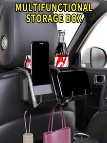 1 Universal Car Seat Rear Two In One Storage Box Hook, With Cup Holder ABS Storage Compartment And Multifunctional Hook, - A - View 4