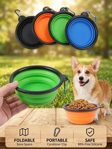 PETSIN 1个可折叠硅胶狗碗，狗碗，狗狗用品，狗狗礼物，便携式幼犬食物容器，喂食碗，水壶，适合户外远足和露营，易于存放和清洁（带登山扣） - 彩色 - 查看 4