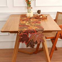 Autumn Leaf Table Runner, Non-Polyester Fabric, Thanksgiving Holiday Decoration, Rectangular Autumn Maple Leaf Pattern, Autumn Decor, Christmas Decor, Halloween Decor - Multicolor - View 2