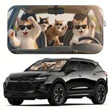 1 Set Of 4 Funny Cat Car Sun Visors, Made Of Polyester Fiber, Suitable For Various Car Models Front Windshield, Provides Heat Insulation And Privacy Protection, Keeps Your Car Cool, Foldable For Easy Storage - Four Funny and Humorous Cats - View 13
