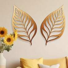 2pcs Handmade Wooden Leaf Wall Decor, Rustic And Elegant Decoration, Suitable For Office Or Home, Perfect Holiday Gift With Plaque And Hanging Ornament - 2pcs - View 4