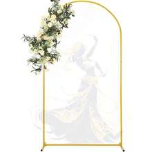 Soporte de Arco para Globos Dorado, Disponible en 3 Tamaños (2.2/2/1.8 m) | Mamparas para Decoracion de Fiestas | Estructura para Decoración en Bodas | Cumpleaños y Eventos | Diseño Elegante - Dorado + 220x120cm 1 Pieza - Ver 1