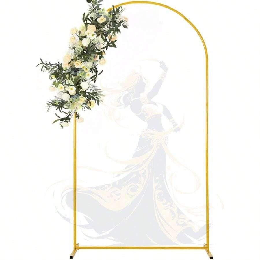 Soporte de Arco para Globos Dorado, Disponible en 3 Tamaños (2.2/2/1.8 m) | Mamparas para Decoracion de Fiestas | Estructura para Decoración en Bodas | Cumpleaños y Eventos | Diseño Elegante - Dorado + 220x120cm 1 Pieza - Ver 1