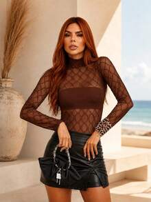 Women Bodysuits - Marrón-Ondulado - Ver 1