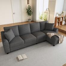 Modern Chenille L-Shape Sofa 3 Seater + Corner Unit, Corner Unit With Folding Storage, Adjustable - 灰色四座 - 查看 7