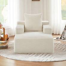 Modern Corduroy Chaise Longue Sofa, Comfortable Sofa Bed / Armchair No Assembly Required - 米色 - 查看 3