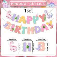 1 Set Papier Girlande / 6 Stücke Papier Spiral Hängedekorationen / 3 Stücke Papier Waben Tischdekorationen Dinosaurier Geburtstags Party Dekorationen Pastell Dinosaurier Geburtstags Banner Dinosaurier Hängende Wirbel Tischdekoration - Verschiedenfarbig - Übersicht 2