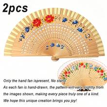 Random Pattern Fan, Spanish Classical Double Sided Painted Wooden , Fans Hand Fan, Vintage Handmade Bamboo Tassel Folding, Double Sided Painted Wooden Dance Hollowed Out Home Decoration Crafts, Elegant Gift For Women, Wedding, Cheongsam Performance - Multiple Styles - View 20