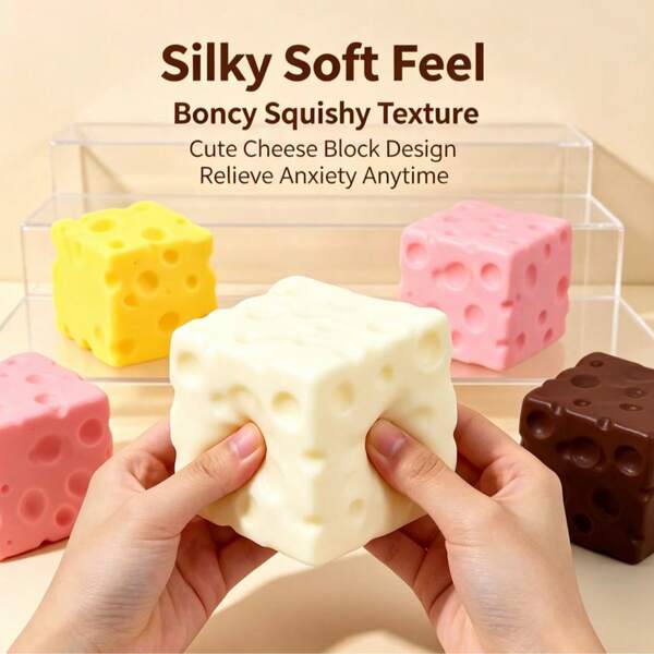 1pc Soft & Squishy Cheese-Shaped Stress Relief Figurine, Emotional Soothing & Pressure Release For Men, Women & Teens, Colorful Fashionable Appearance, Realistic Cheese Texture, Durable Silicone Material, Minimalist Style, Portable Handheld Toy, Desktop Display Decor, Party Favor, Popular Gift Item