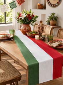 1pc Mexico Italy Flag Linen Table Runner, Green White Red Rectangular Table Runner With National Stripe Print, Rustic Dining Table Decor For Kitchen, Carnival Party, Italian Theme Celebration, Mexican Independence Day, Wedding And Home Decor - Multicolor - View 9