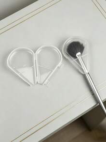 2pcs Transparent Makeup Brush Protective Caps, Plastic Brush Head Covers, Makeup Brush Storage Box, Suitable For Fan-Shaped Highlighter Brush And Blush Brush, Anti-Frizz Brush Bristle Travel Protective Sleeve - Multicolor - View 1