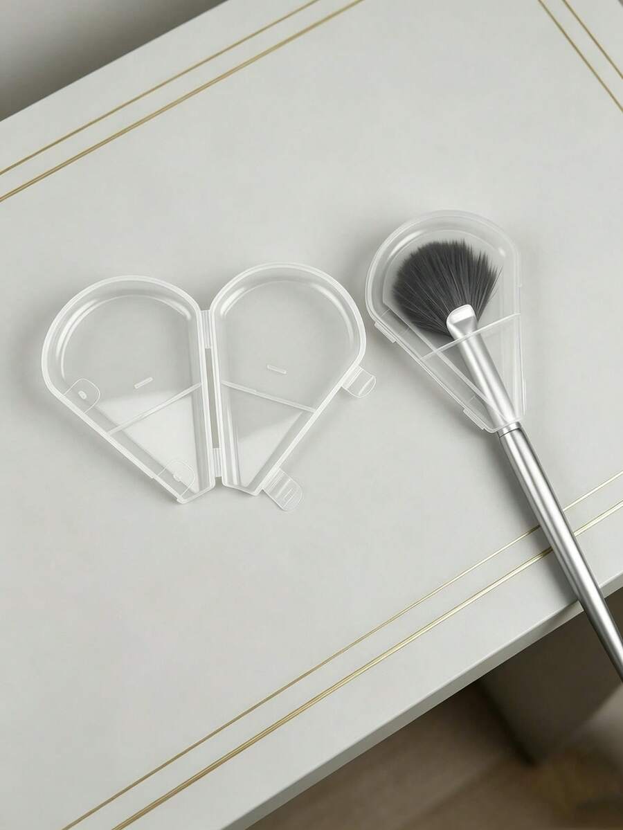 2pcs Transparent Makeup Brush Protective Caps, Plastic Brush Head Covers, Makeup Brush Storage Box, Suitable For Fan-Shaped Highlighter Brush And Blush Brush, Anti-Frizz Brush Bristle Travel Protective Sleeve - Multicolor - View 1