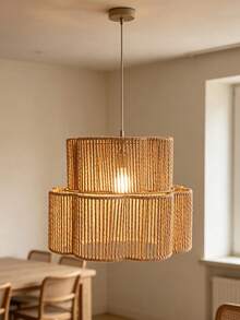 1 pièce Grand abat-jour en corde de papier style Wabi-Sabi à vagues de pétales, luminaire suspendu/plafonnier en rotin synthétique tressé creux fait main, accessoire d'éclairage d'ambiance pour décoration intérieure INS/chambre/salon/cuisine, B&B, restaurant, fête de remise des diplômes - Fleur à deux étages - Voir 4