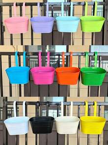 6pcs/1pc Squishy Oval‑Shaped Double‑Hook Flower Pots, Solid‑Color Durable Metal, Casual All‑Season Style For Adult Garden Lovers, Hanging For Balcony Rail And Yard Fence, Detachable Planter Holders, Space‑Saving Outdoor Gardening Containers - Multiple Styles - View 8