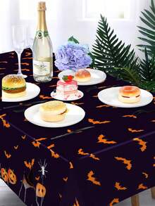 1 Pack Halloween Disposable Plastic Tablecloth, Pumpkin & Ghost Patterns, Cute Yet Spooky Haunted House Style, Indoor & Outdoor Birthday Party Supplies, Halloween Table Decorations - Halloween Party Tablecloth - View 2