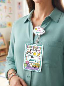 1pc Custom Teacher Name Badge Reel & ID Card Holder Set,Staff Luggage Tag Combo,Teacher Appreciation Gift,Back To School,School ID Accessory Gift - Multicolor - View 9