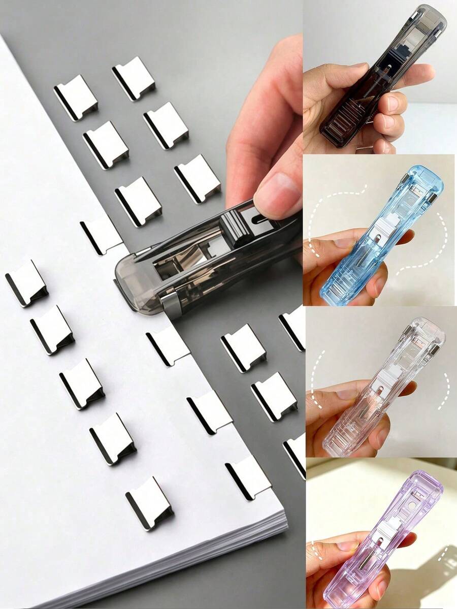 Transparent Visible Binding Clip, Compact And Portable, Simple Stapler, Sturdy And Anti-Slip, Can Clip A4 Paper And Books, Reusable, Suitable For Office, Clerical, School, Student Learning, Used For Fixing Documents And Books - Multicolor - View 1