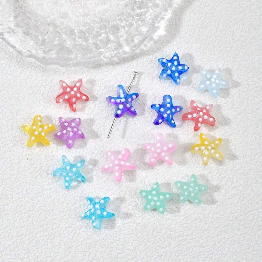 10pcs 14mm Red Heart-Shaped Polka Dot Glass Beads, For Jewelry DIY Bracelet Necklace Accessories - Multicolor - View 1