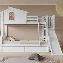 Bed Frame With Windows And Ladder – Kids And Adults Bed - White - View 1
