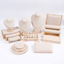 1 set Display Perhiasan Premium untuk Meja Kasir, Rak Kalung Kayu Solid Alami dari Linen, Papan Anting, Tempat Cincin, Stand Display Gelang untuk Toko Ritel - MultiWarna - View 7