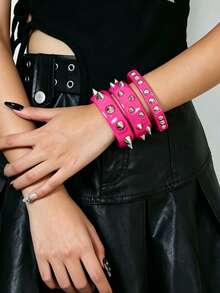 1pc Punk Rock Rivet Resin Bracelet, Fashion Accessory, Y2K Chic Style - Riveted Bracelet - View 15