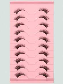 10 Pairs Natural Slanted Eyelashes With Cat Eye Effect And Extended Lash Tips, Essential For Daily Makeup And Dates. False Eyelashes, False Eyelashes, False Eyelashes. - 黑色 - 查看 4