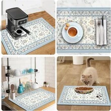 1pc Dish Drying Mat, Coffee Machine Mat, Elegant Blue And White Floral Pattern Table Mat With Absorbent Design, Suitable For Cafe And Home Use, Multi-Purpose Drainage Mat, Home Gift, Desktop Decor - XYLSD656 - View 11