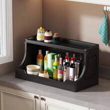 1pc 50cm Wide Plastic Storage Cabinet, Multi-Layer Foldable Storage Box, Kitchen Dining Room Side Cabinet, Kitchen Storage Rack, Home Toy Storage Rack, Gap Storage Organizer, Kitchen Gap Storage Cabinet, Christmas Gift, Storage Box, Under Bed Storage. Life And Home - Black - View 11