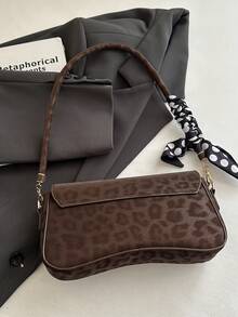 Fashion Leopard Print Asymmetric Scarf Decor Flap Vintage Minimalist Elegant Shoulder Bag - Coffee - View 5