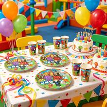 Roblox 20pcs Disposable Paper Cup & Plate Set, Pixel Cartoon Print Waterproof Paper Tableware Set, Suitable For Birthday Party Decoration, Halloween, Thanksgiving, Labor Day, Christmas Decoration - Steal a Brainrot Plate Cup - View 1