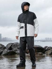 1 Set Unisex Adult Split Raincoat Suit, Includes Waterproof Jacket And Rain Pants, Hooded Full Body Waterproof, Specially Designed For Motorcycle Riding Heavy Rain Protection; Full Coverage Waterproof Rain Gear Set - Men's and Women's Styles - View 3