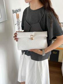 Solid Color PU Leather, Lightweight Large Capacity Flip Magnetic Buckle Small Square Bag, Multifunctional Party And Dinner Bag, Suitable For Women - 白色 - 查看 6