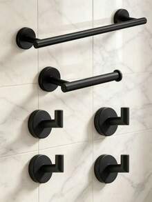 Bathroom Towel Bar Installation Set, Includes 1 Towel Bar, 1 Toilet Paper Holder And 4 Hooks, Total 6 Pieces - Multicolor - View 8