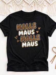T-shirt unisex oversize Malle Maus con scritta leopardata (2) e stampa straniera Y2K per uomo e donna, stile retrò anni 2000, streetwear, t-shirt grafica ampia - Bianco - Visualizzare 8