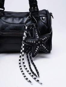 JRESSIAL Colgante de bolso de cuerda trenzada hecho a mano con estrella de cinco puntas estilo punk, accesorio de llavero de moda casual, colgante para llaves de coche, colgante de estilo cool para pantalones - Negro - Ver 2