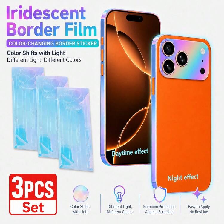 Glowing Side Protection Film With Colorful Border, Provides Full Corner Protection And Scratch Resistance For Phones. These Fluorescent Stickers Are Compatible With IPhone 17 Pro Max, 16 Pro Max, 16 Plus, 15 Pro Max, 14, 13 Pro Max - 3PCS - View 11