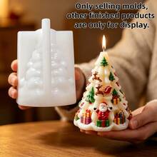 SUPWANPENG Santa Claus Reindeer Sleigh Christmas Tree Shaped Aromatherapy Candle Silicone Mold Reindeer Christmas Tree Candle Mold Decorated With Christmas Gift Boxes Christmas Themed Resin Plaster Mold Cement Concrete Mold Home Decoration Christmas Gift - A-White - View 5