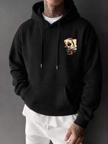 Men's Casual Minimalist Drawstring Hoodie - Black - View 2