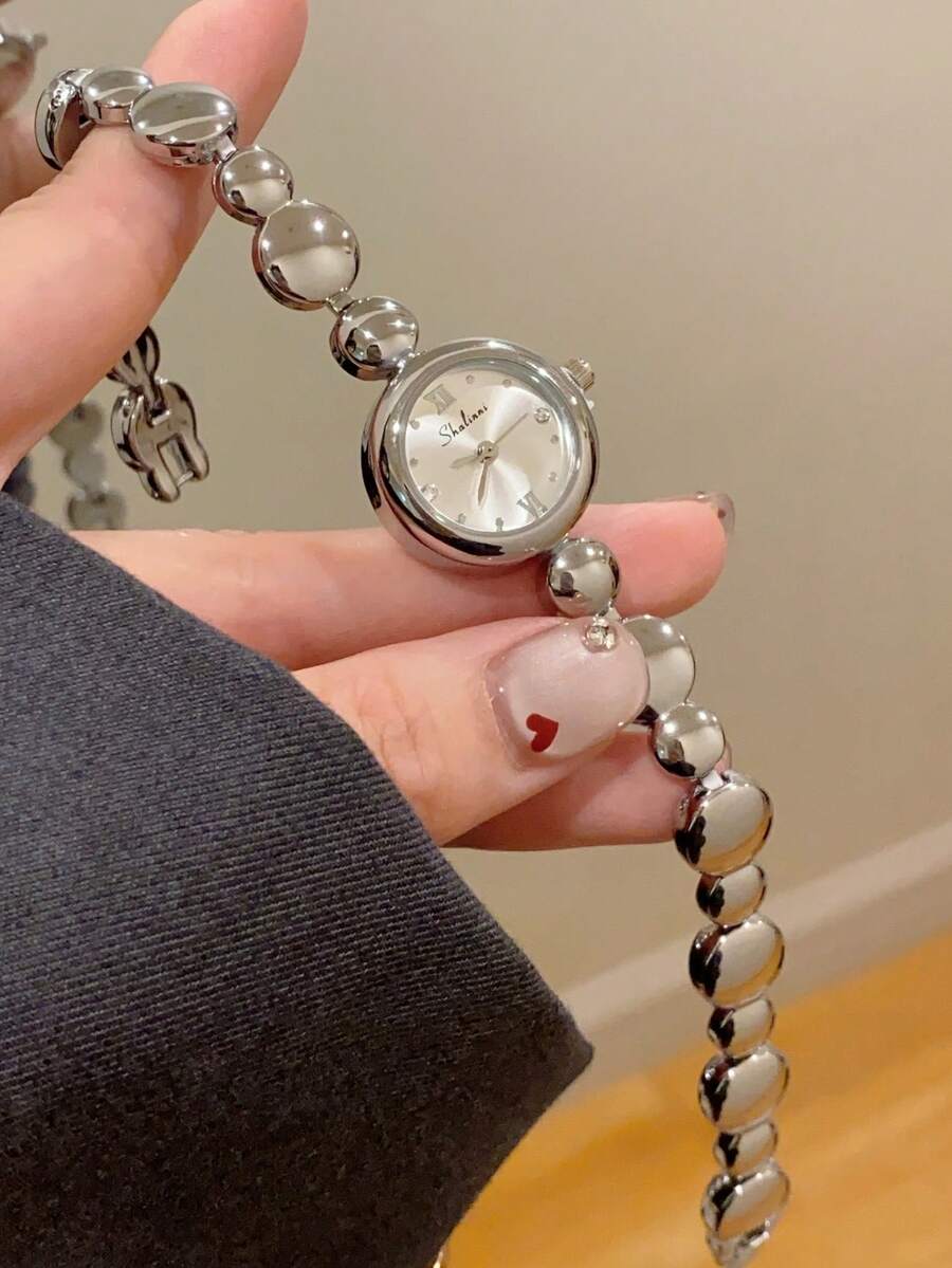 1件女款優雅金色手鍊腕錶,精巧耐用時尚方形錶盤,迷人禮物,適合日常配戴 - 銀色 - 查看 1