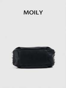 Bolso de mano y de hombro para mujer estilo Y2K Punk con diseño de remaches, cierre de cremallera, material de PU - Negro - Ver 8