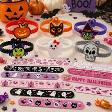 12Pcs/24Pcs Halloween Slap Bracelets & Wristbands Pumpkin Ghost Bat Skull Silicone Bracelets Halloween Party Favor - Multicolor - View 3