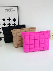 Solid Color Large Capacity Men's & Women's Toiletry Bag, Quilted Convenient Travel Toiletry Bag, For Bedroom, Bathroom Use, Daily Essentials Storage Small Gift - Multicolor - View 3