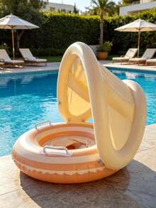 Striped Inflatable Swim Float With Detachable Sun Canopy, Anti-Flip Swim Seat With Handles, Summer Pool Beach Pool Accessory - Multicolor - View 10